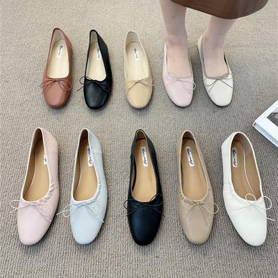 Fashion Bailamos Fashion Bow Tie Flats Ballet Shoes Women Female Ballet Round Toe Shallow Cut Ballerina Soft Moccasin Dress Shoes Zapato