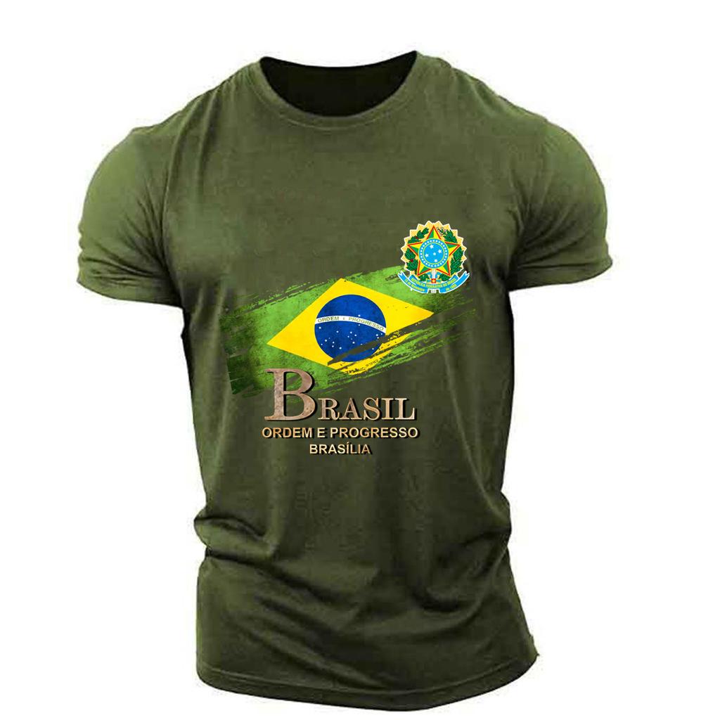 BRASIL Sommer Herren T-Shirt Brasilien National Emblem Flagge 3D Druck Lässig Rundhals T-Shirt Mode Pullover Kinderbekleidung