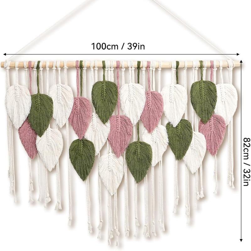 Boho Home Decoration, Macrame Tapestry Macrame Leaf Feather Wall Hanging Decor for Living Room Bedroom, Boho Wall Art Home Decor