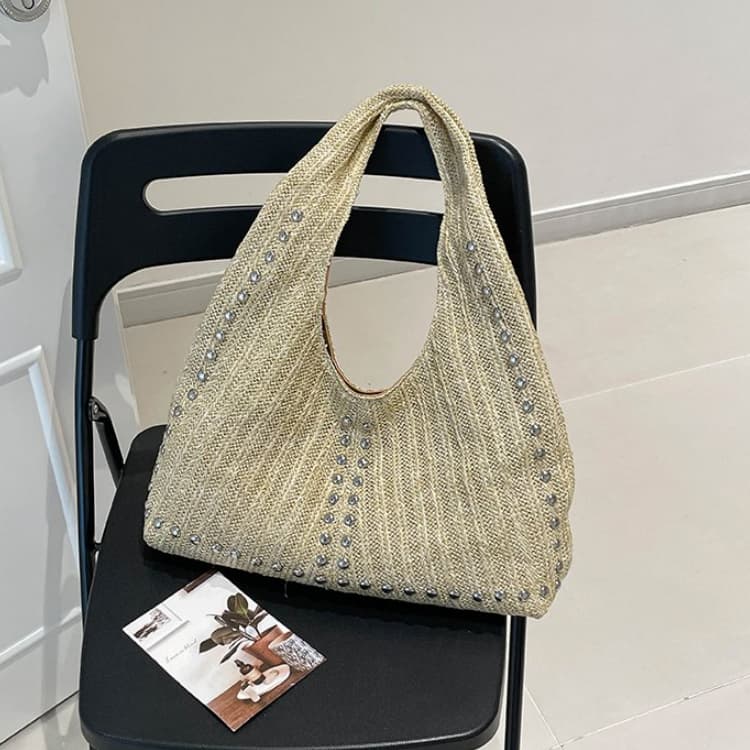 

Straw Rivet Decorative Armpit Bag Women s Shoulder Handbag хаки