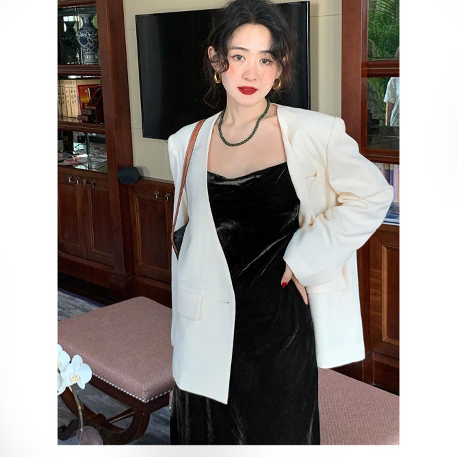 

Waist Up Suspender Dress For Women, Vintage Mid Length Skirt, Velvet Versatile Base Skirt M чорний