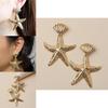 Shell Fashionable Gold Starfish Design Women Metal Earrings For Summer Beach
