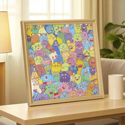 Wooden Coloring Puzzle Kit with Photo Frame Marker Pens DIY Kids Adults Hand-Painted Cartoon Jigsaw Puzzle Decoration Ornament