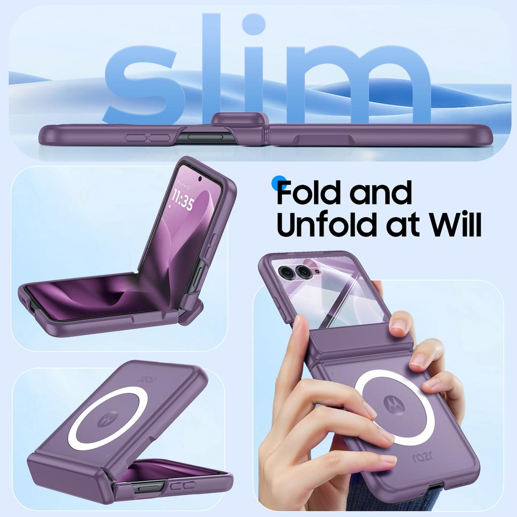 For Motorola Razr Ultra 2025 / Razr Ultra 2026 Magnetic Power,Slim Design,Screen Protector,Hinge Protection,Matte Shockproof Phone Case-Purple