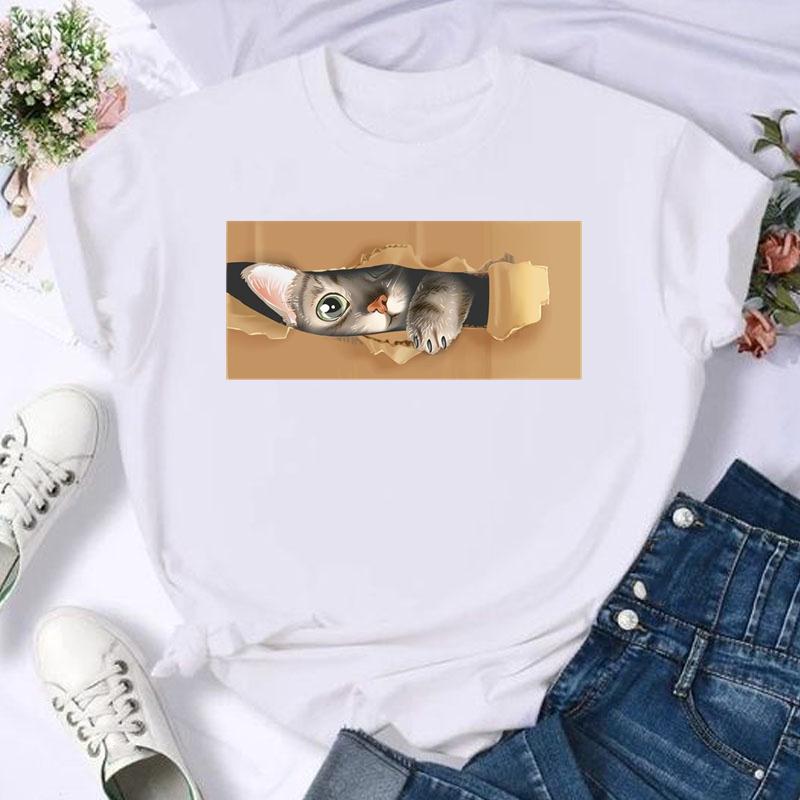 Women Print Cat Lovely Pet Animal Cute T Shirt Fashion Summer Female Casual Top Short Sleeve Tshirts Cartoon Graphic T-Shirts Women’s