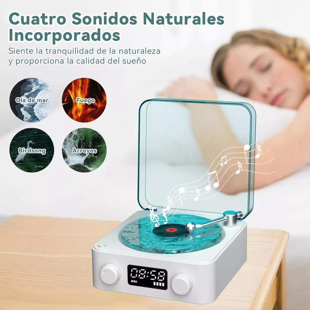 Reproductor de Vinilo Waves Altavoz Bluetooth con Ruido Blanco Tocadiscos Retro Altavoz Ayuda para Dormir Altavoz con Forma de Vitrola con Luz RGB