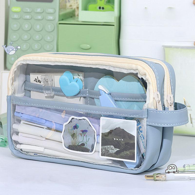 Students Stationery Pencil Bag Large Capacity Simple Transparent Pen Pouch for Girls Children Student Supplies