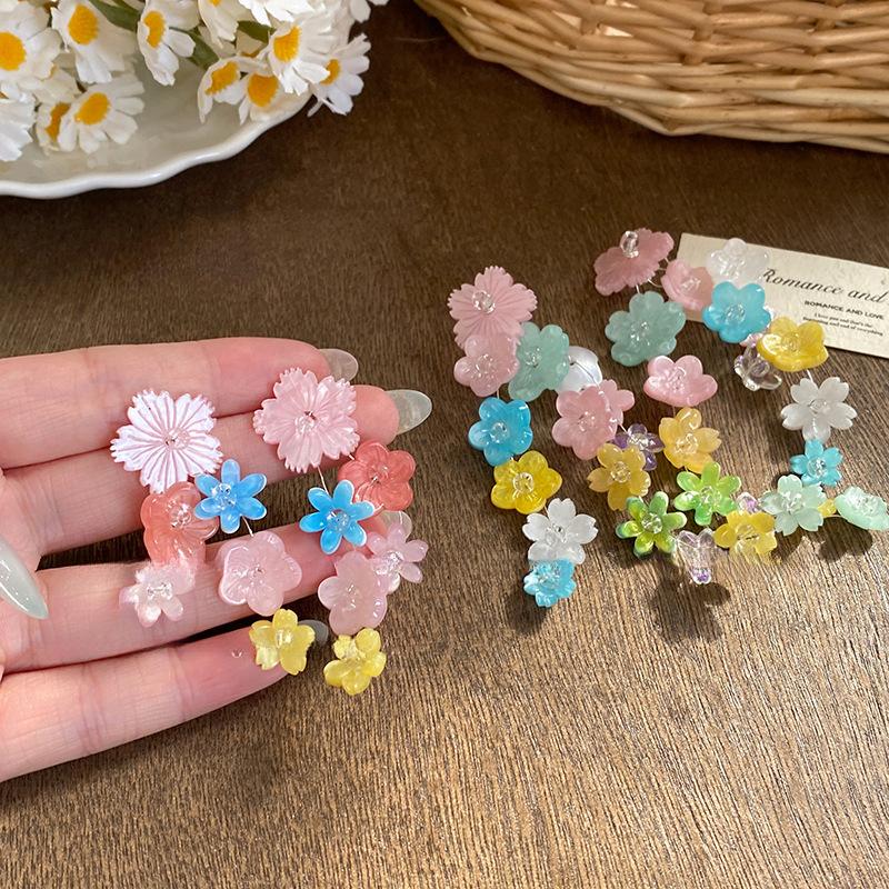 Resin Color Flower Tassel Earrings Sweet Small Fresh Dopamine Stud Earrings Simple Fashion Niche Earrings