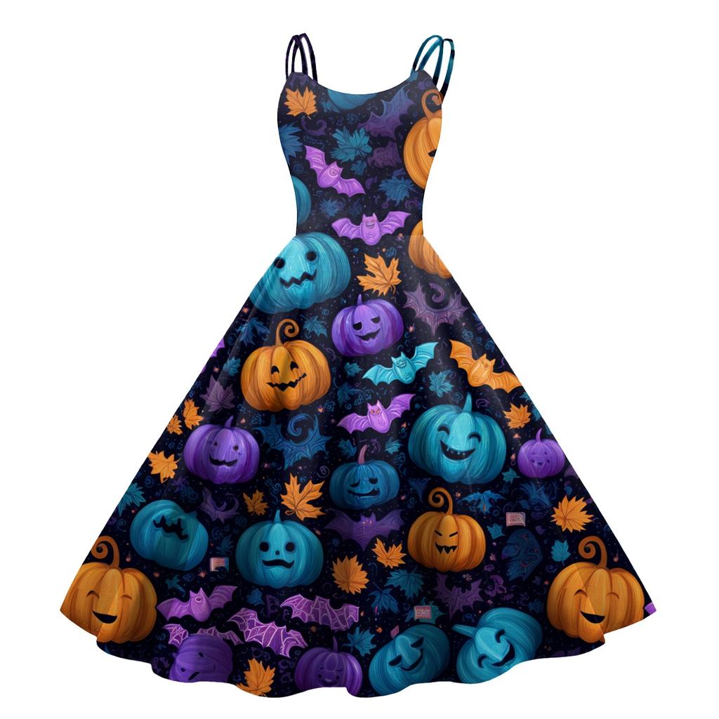 Dámské sexy šaty s potiskem Halloweenu, odhalující ramena, punkový vintage styl