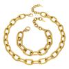 18K Gold-Plated Hip Hop Chain Necklace & Bracelet Set - European & American Style, Stainless Steel, Simple Luxury