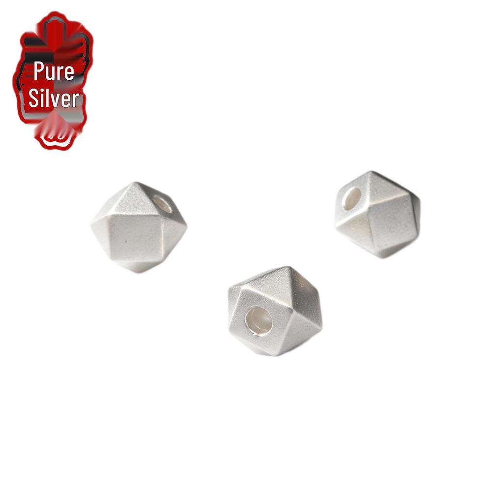 Sterling Silver 999 Hexagonal Spacer Beads – Pure Silver Frosted Geometric Beads for DIY Bracelet Weaving