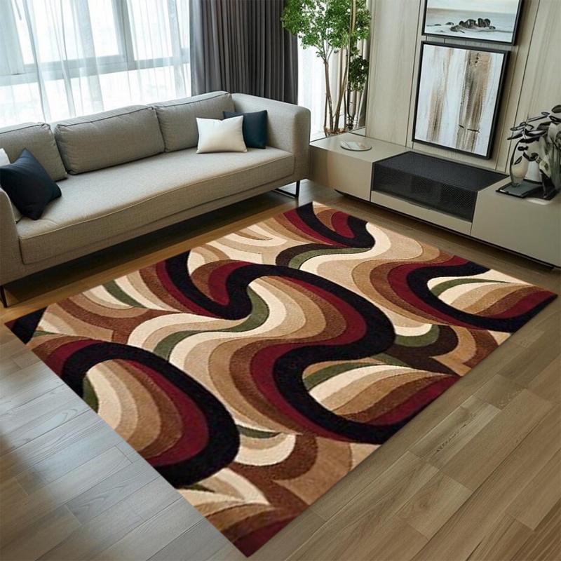 Retro Wavy Stripe Area Rug Soft Non-Slip Carpet Psychedelic Abstract Home Decor Floor Mat for Living Room Bedroom