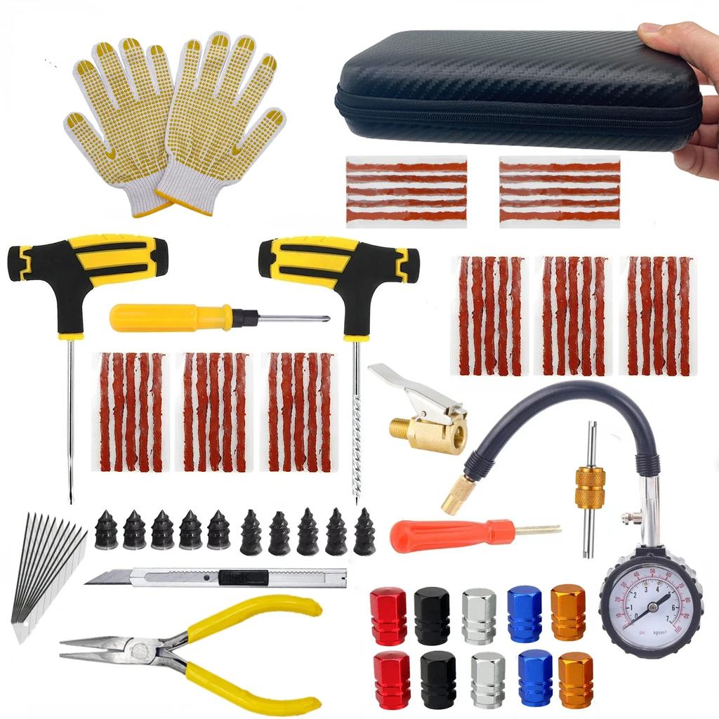 Kit de Reparación de Neumáticos de Motocicleta Herramientas de Tapón de Pinchazo de Coche Pinchazo de Neumático Emergencia para Tiras de Neumático Agitación Pegamento Kit de Herramientas de Reparación