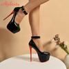 Platform Pumps Round Toe Thin Heels Ankle Strap Big Crystals Buckle High Heel Platform Women Summer Prom Shoes Big Size 49 50