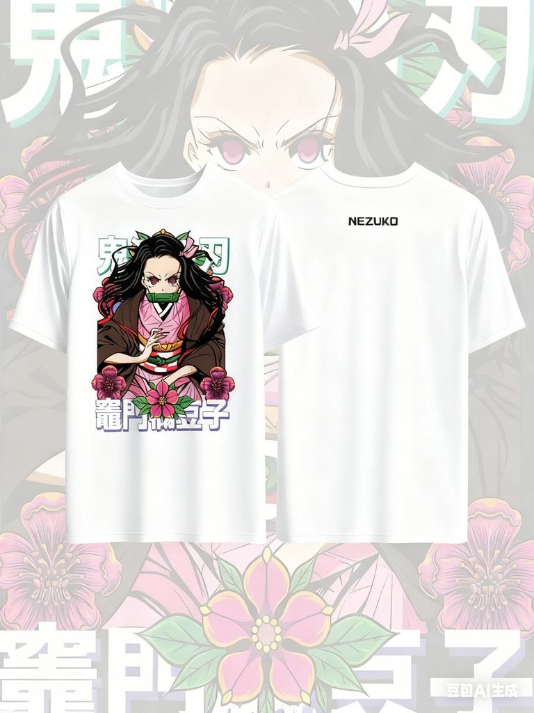 Demon Slayer Kamado Nezuko Anime Printed Cotton Tshirt for Men and Women Casual Fashion Oversized Anime Peripheral Clothing