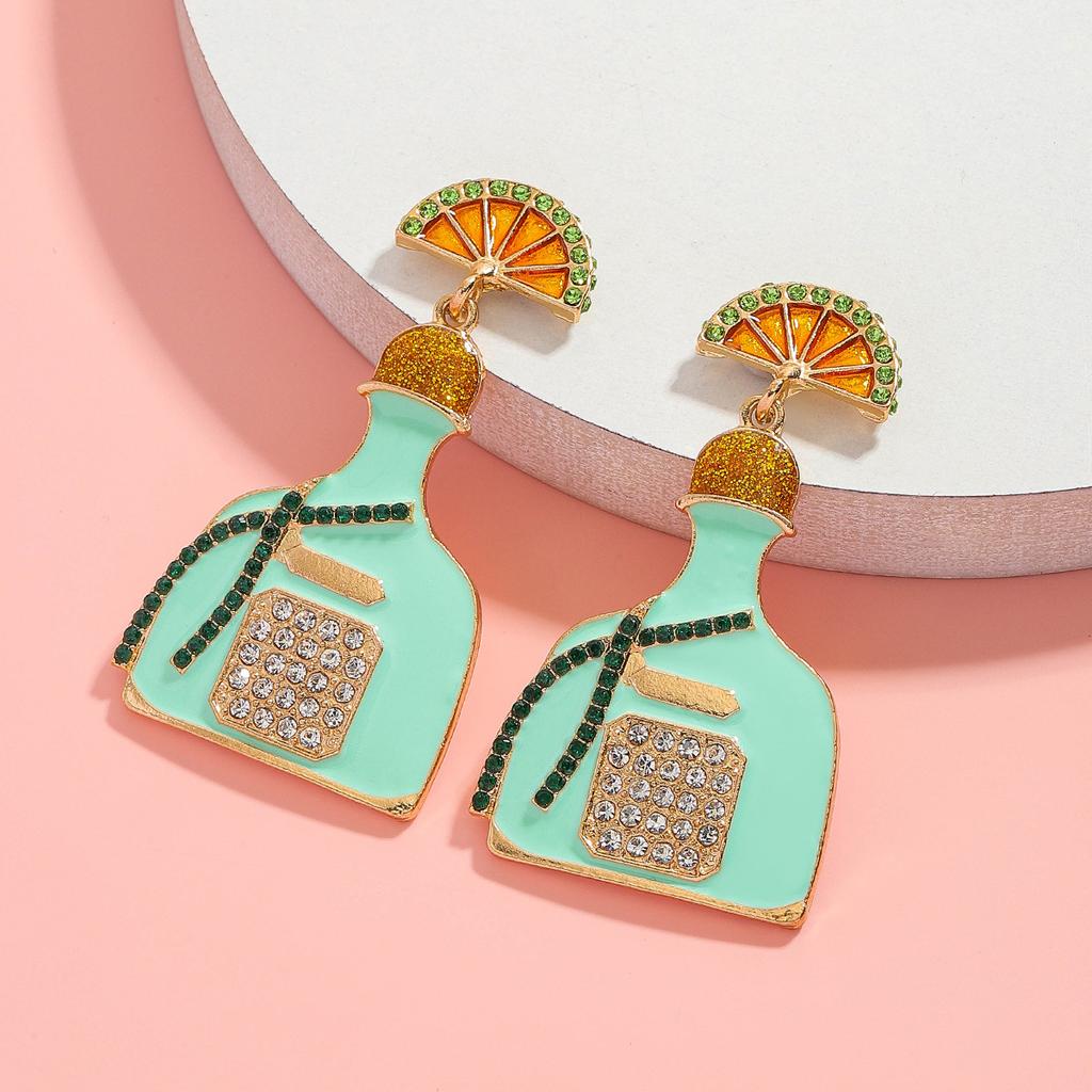 Cute 3D Lemon Perfume Bottle Earrings