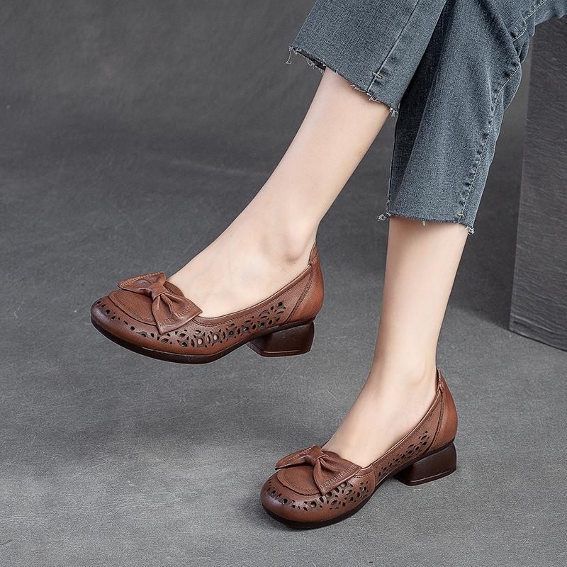 Fashion GKTINOO Genuine Leather Sandals Women Low Heels Shoes 2025 Spring Summer Round Toe Soft Sole Women's Fashion Shoes Big Size