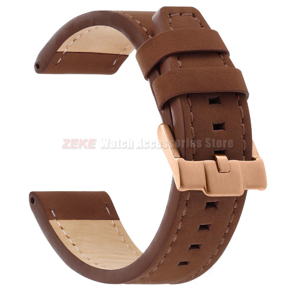 Vintage Matte Genuine Leather Watch Band for Omega for Rolex 18/20/22/24mm Black Brown Thick Straps Stitching Cowhide Wrist Belt
