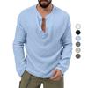 Men's Casual Bubble Fabric Plain Long-Sleeved Shirt Loose-Fit Button-Down Shirt