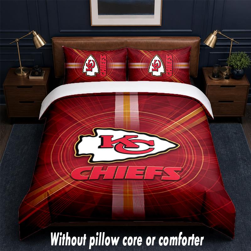 Kansas City Chiefs Design Bed Bedding Set 1 Duvet Cover + 2 Pillowcases Soft Breathable Household Bed Linens