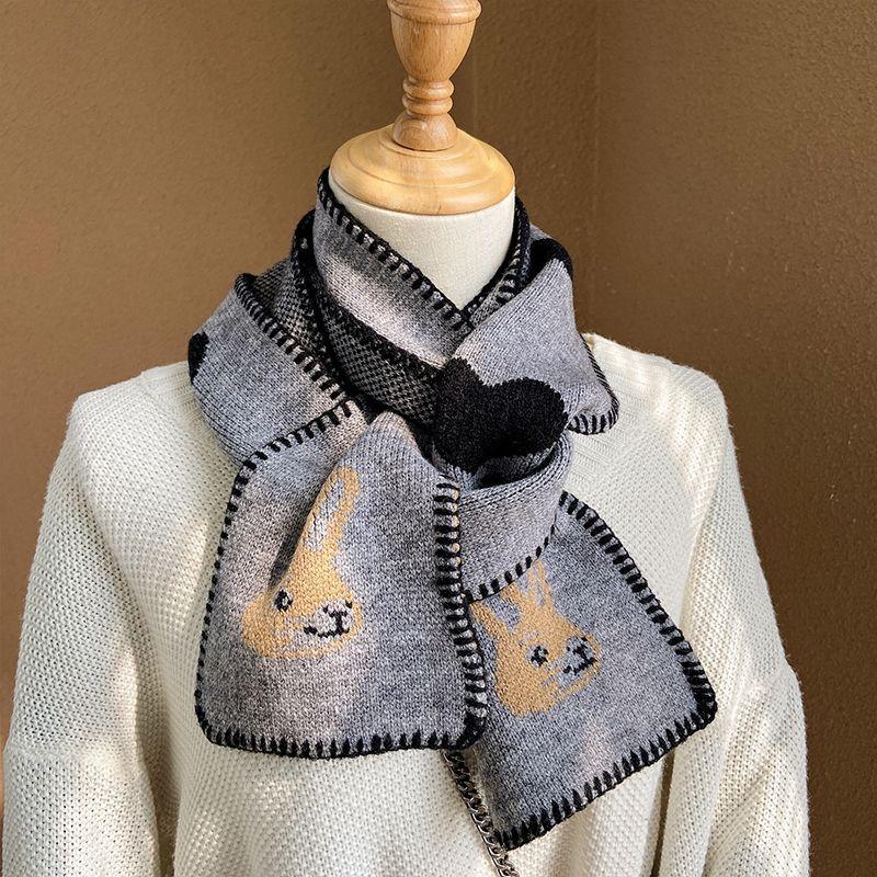 New Autumn and Winter Short Neck Scarf for Women Knitted Neck Protector Soft Girl Korean Versatile Warm Love Kangaroo Head Student