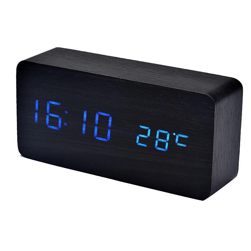 Elegant Wood Bamboo Led Alarm Clock With Sound Control And Timeless Design Digital Display