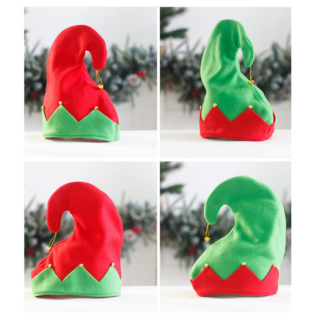 Caps of Santa's Assistant Plush Made Red & Green Hats with Curled for Peak Christmas Costume Accessories