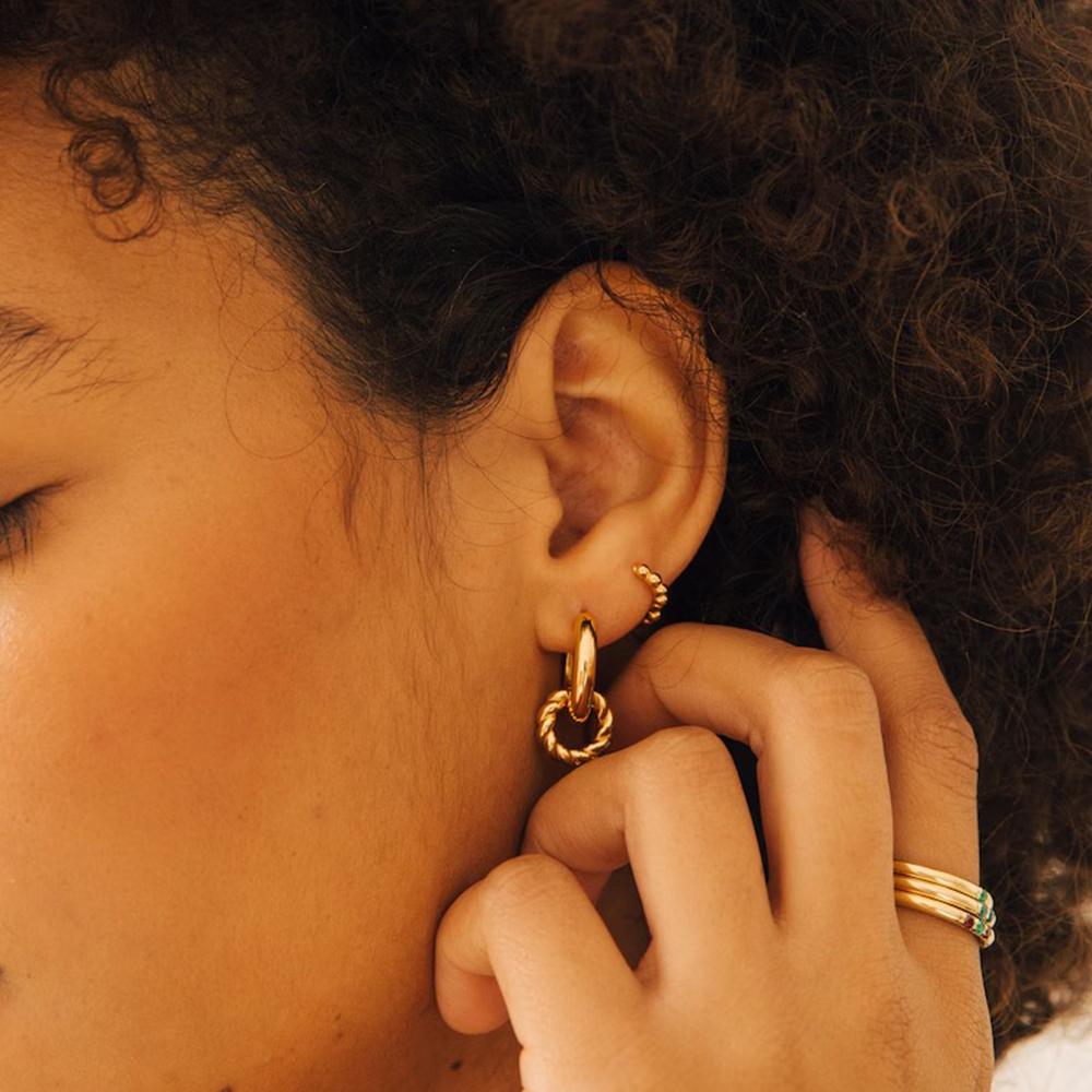 Dainty Golden Double Twist Round Hoop Pendant Earrings Retro Stainless Steel Geometric Circle Small Earring Fashion Jewelry Gift