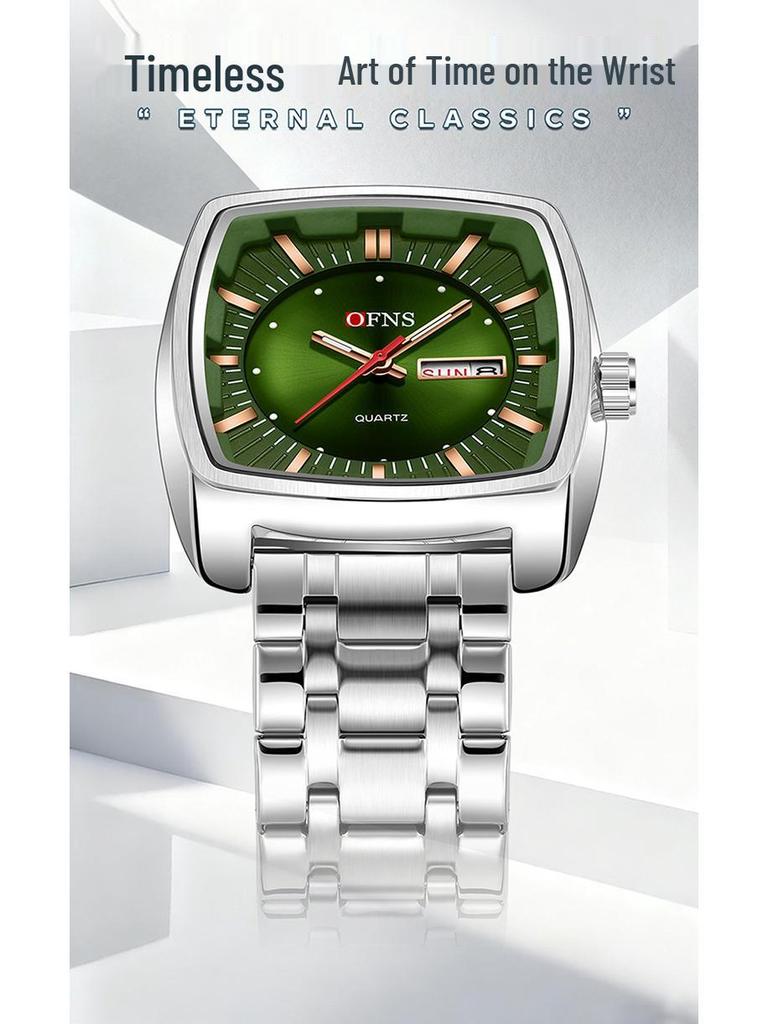 OFNS Men's Trendy Quartz Wristwatch: Steel Band, 3D Scale, Business Casual, Waterproof, Luminous.