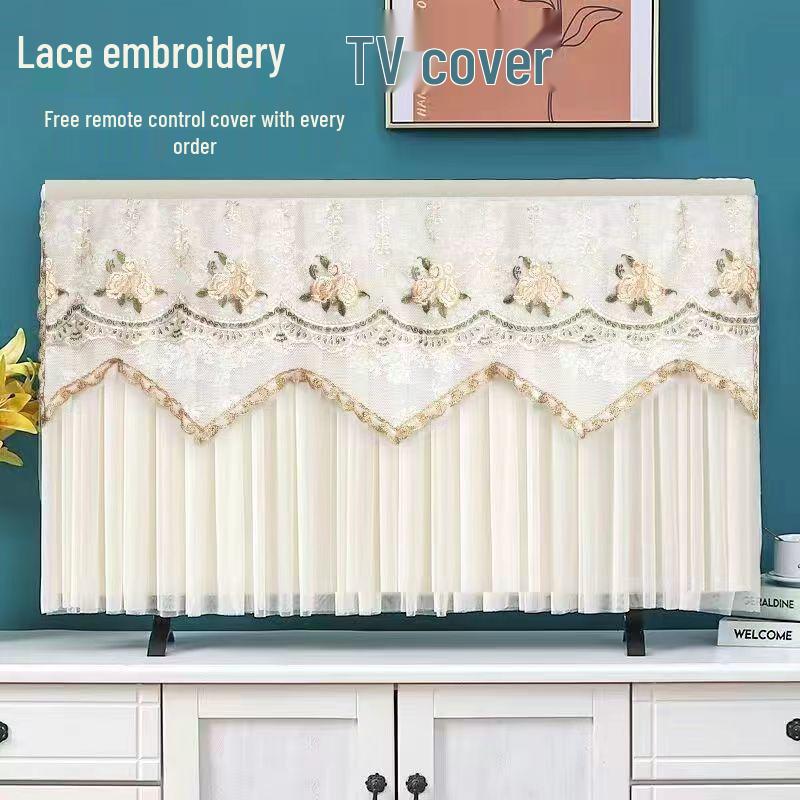 Universal Chinese Style Dustproof TV Cover - Full Wrap, Boot Up Without Removal, 55-75 Inch Compatibility