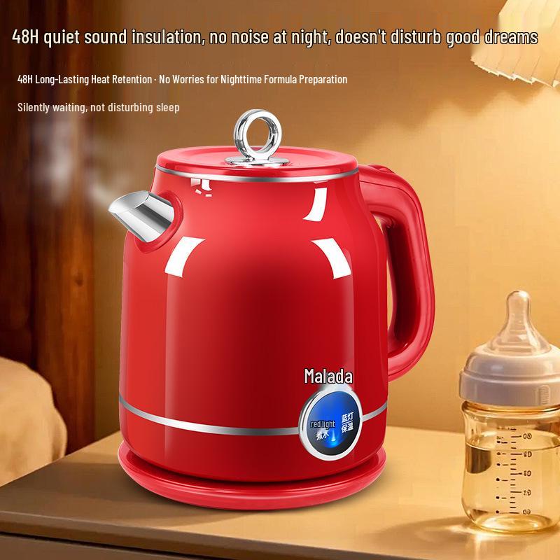 Wanlida Red Stainless Steel Smart Electric Kettle with Double-Layer Anti-Scald Insulation and Constant Temperature Control.