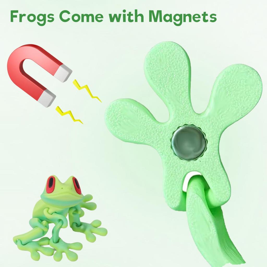 3D Printed Coloful Magnetic Frog Joint Movable Ornaments Kitchen Refrigerator Magnet Home&Office Desk Decoration 12Cm/5In