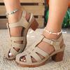 Fashion Roman Style Chunky Heel Sandals for Women Summer 2025 Closed Toe Hollow Out Gladiator Sandals Woman Ankle Strap Platform Sandles