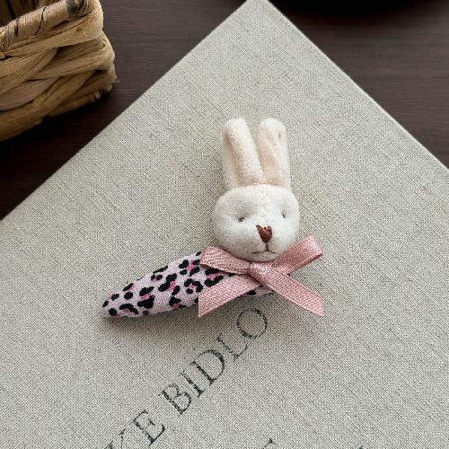 Autumn Retro Sweet Pink Coffee Leopard Pattern Bow Rabbit Hairpin Hair Ring Temperament Baby Tie Ball Head Flower Girl