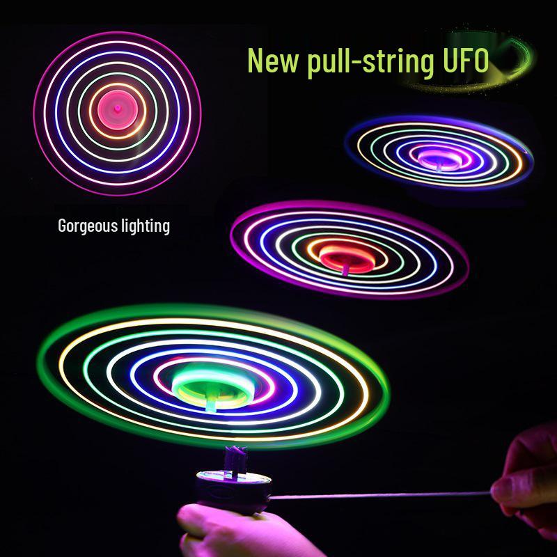 Colorful Glowing Flying Saucer Toy with 5-8 Lights - Pull String Flying Disc for Kids Outdoor Play