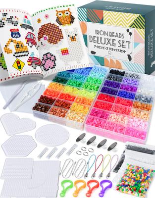 [Harris Lab] Iron Bead Set 5mm 'Deluxe Set' 48 Colors, 100 Designs, Approx. 10,000 Beads, White & Black Mix, Refill Included, Bead Ironing Sheet, Plat