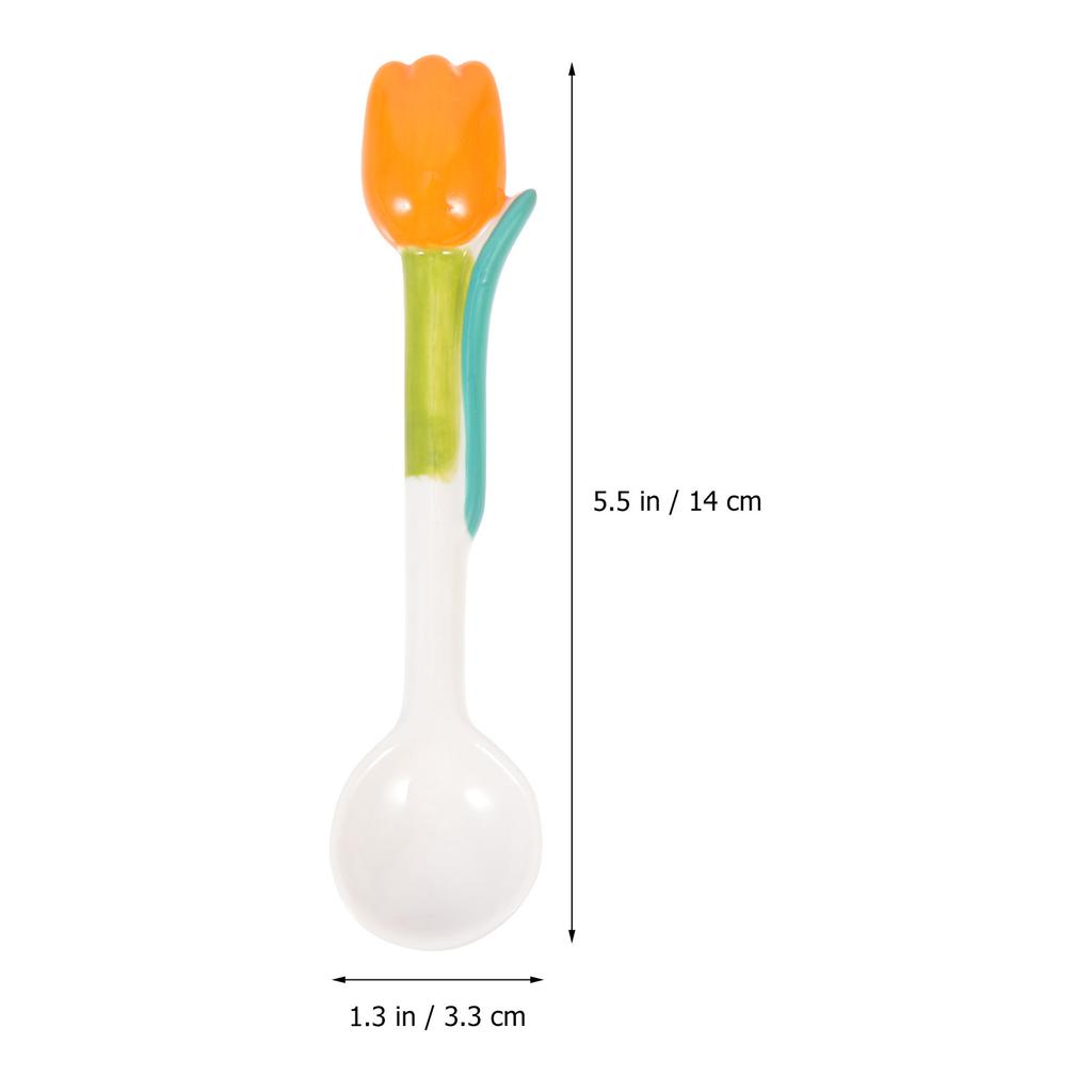 2Pcs Tulip Shaped Porcelain Flower Spoon Long Handle Household Mixing Spoon Convenient Coffee Rice Mixing Accessory