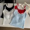 Pit Stripes Camisole Lace Splicing Undershirt Women With Chest Pads Inside The Slim Thin Bottoming Shirt