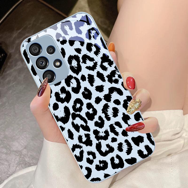 Tempered Glass Phone Case For Samsung Galaxy S10 4G S20 11E 30 S21 21Fe 22 Pro S23 Ultra 5G S8 S9 Black Leopard Print Green