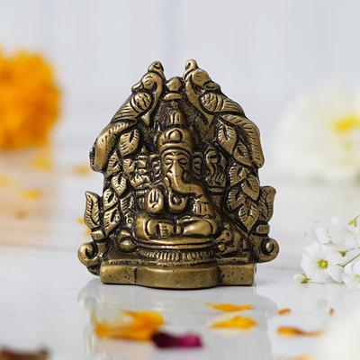 Metall Handgefertigte Goldene Lord Ganesha Idol Auf Pfauen Design Thron - Dekorative Religiöse Götterstatue für Zuhause, Tempel