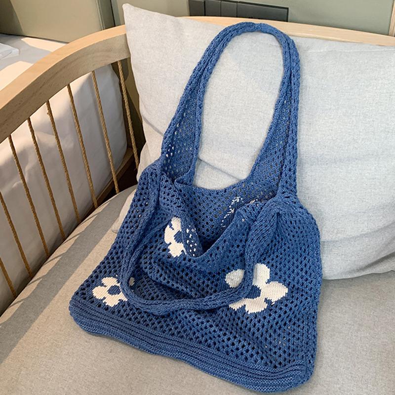 Nowa Prosta Retro Torba na Ramię Torebka dla Kobiet Moda Słodki Kwiat Ażurowa Torba Tote Duża Pojemność Damska Torba na Zakupy