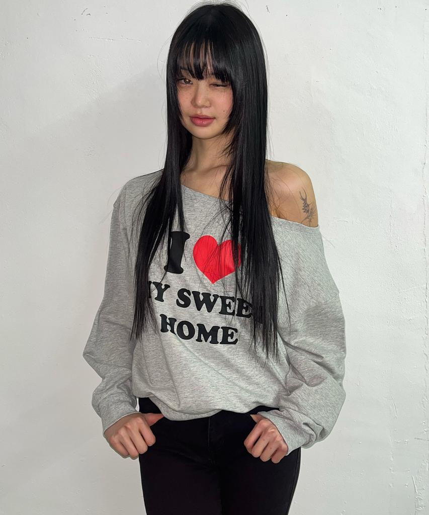 YOUHEE I Love Off Shoulder Sweatshirts Melange Gray