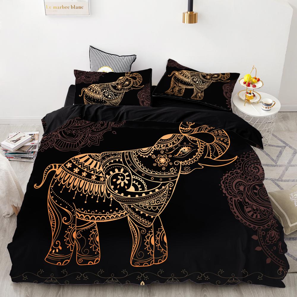 3D HD Digital Printing Bedding Set,Black Duvet Cover Set Queen Cal King,Bedclothes Golden Dragonfly Drop Shipping