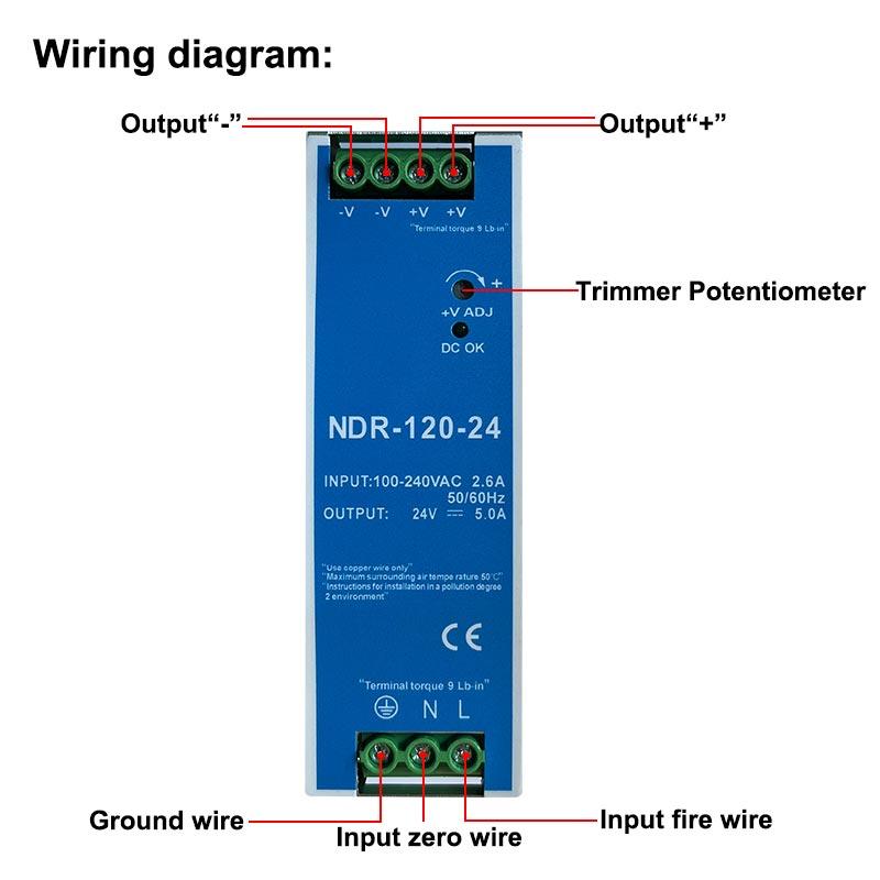 12V 24V 48V NDR120W 100-120VAC/180-240VAC Industrial DIN Rail Mounted AC TO DC Single Output Switching Power Supply