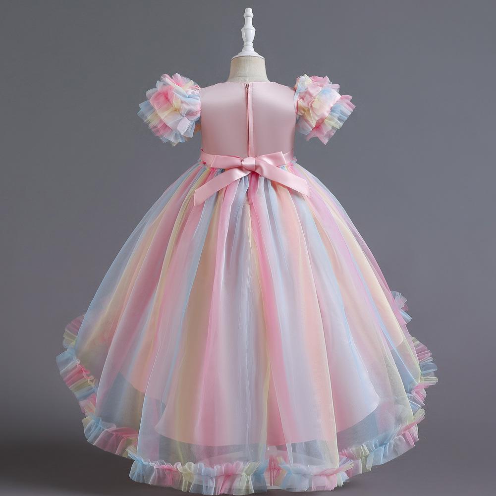 Klavier-Recital-Kleider für Mädchen, Geburtstags kleider, Kleider mit Puffärmeln für Kinder, Laufstegkleider für Blumenmädchen mit Schleppen