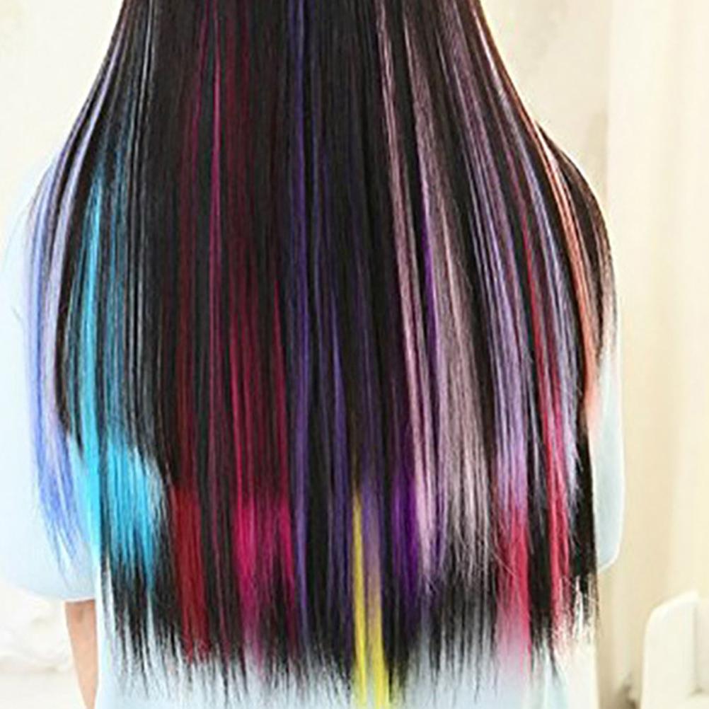 12Pcs Colored Hair Extension Clip Colorful Straight Hair Piece Wig for Kids Girls Highlights Clip