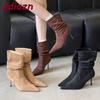Mode Mode Plissiert Modern Damen Stiefeletten mit dünnen Absätzen Schuhe Spitzzehen Elegant Damen Kurze Stiefel Damen Pumps Schuhe