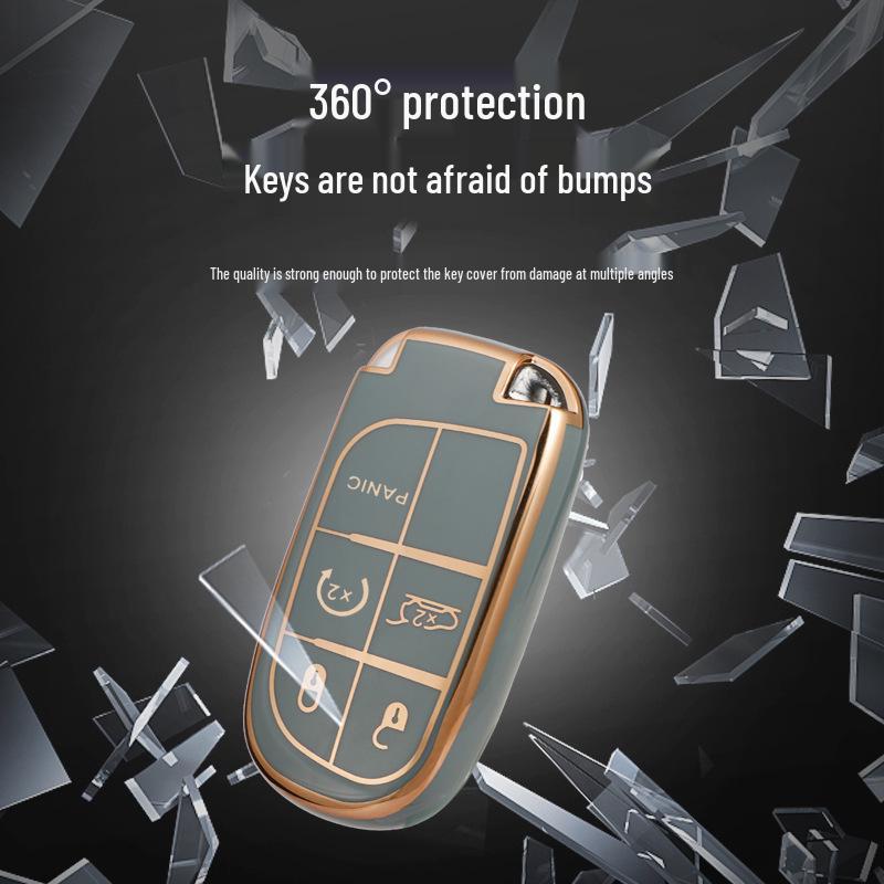 Złoty Pokrowiec na Kluczyk dla Jeep Compass, Cherokee, Renegade, Grand Cherokee i Dodge