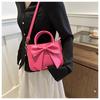 Cute Bowknot Handbag for Women, Simple Solid Color Shoulder Crossbody Bag, Street Style Small Square Purse CLE