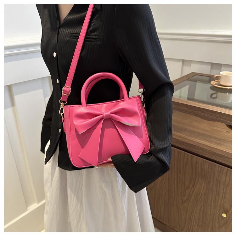 Cute Bowknot Handbag for Women, Simple Solid Color Shoulder Crossbody Bag, Street Style Small Square Purse CLE
